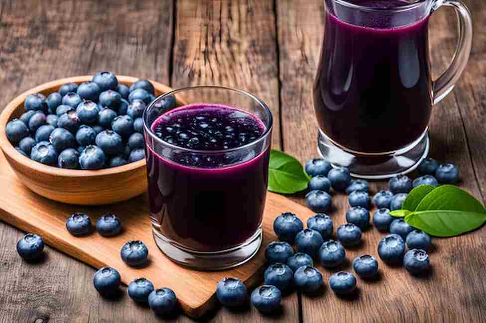 آبمیوه بلوبری شیشه ای با طعم میوه ای و بسته بندی شفاف